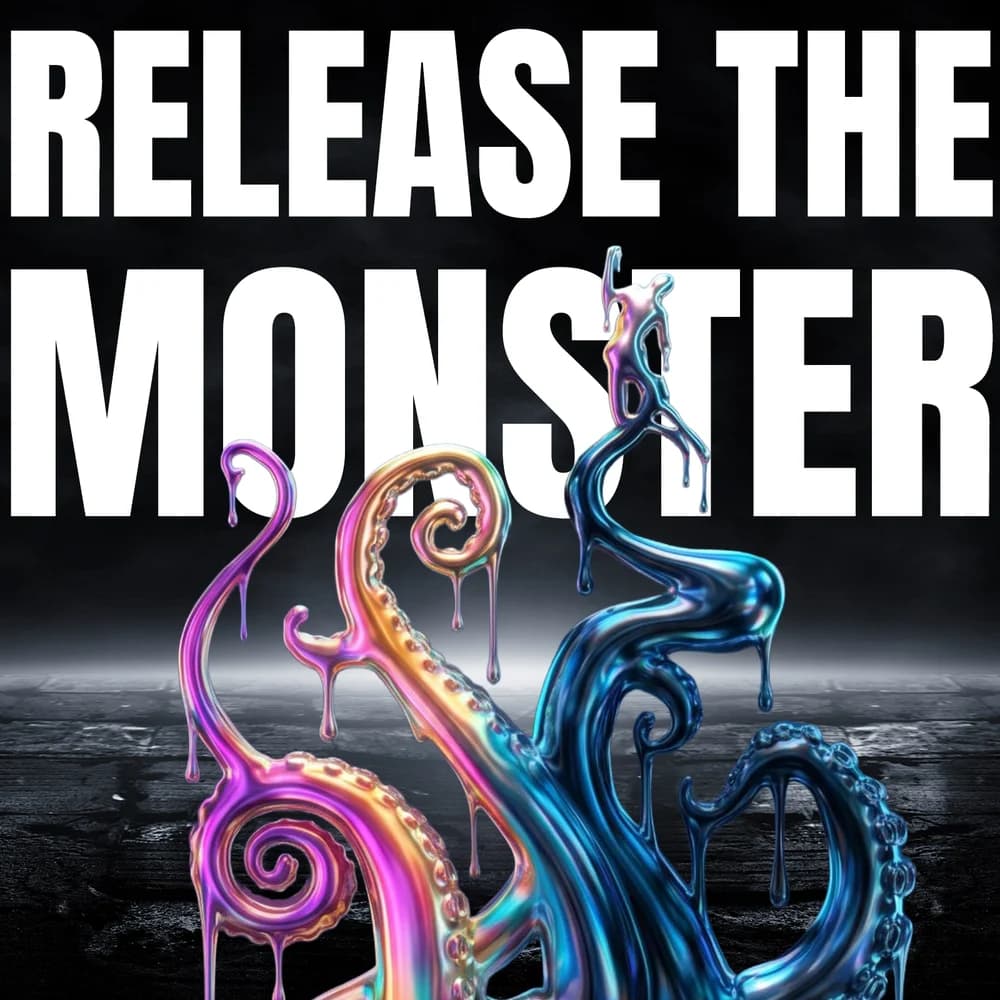 Release the Monster poster: chrome tentacles rising out of the sea, with a holographic foil