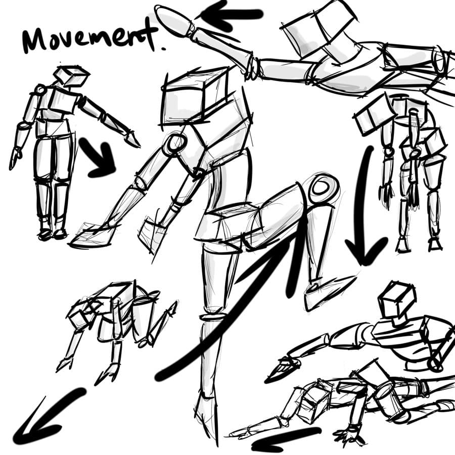Mannequin figure studies showing movement